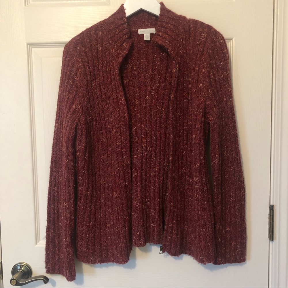 Charter Club Dark Red Zip Up Sweater